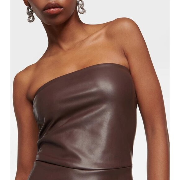 NWT Norma Kamali Strapless Faux Leather Fishtail Gown Chocolate Brown Size L - Picture 3 of 16